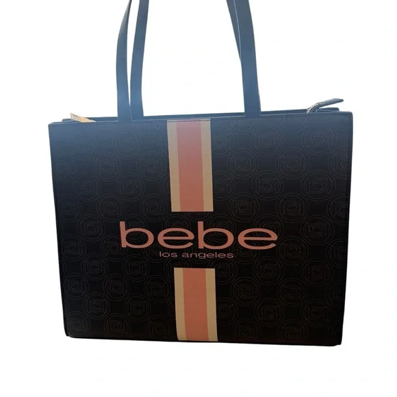 Bebe Los Angeles Monogram Logo Large Women’s Tote Bag with Matching Makeup Bag - Picture 3 of 15